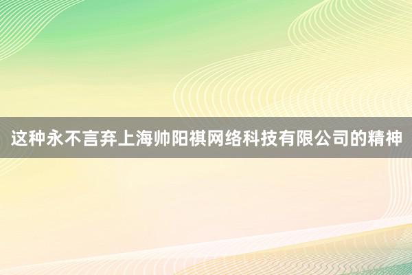 这种永不言弃上海帅阳祺网络科技有限公司的精神